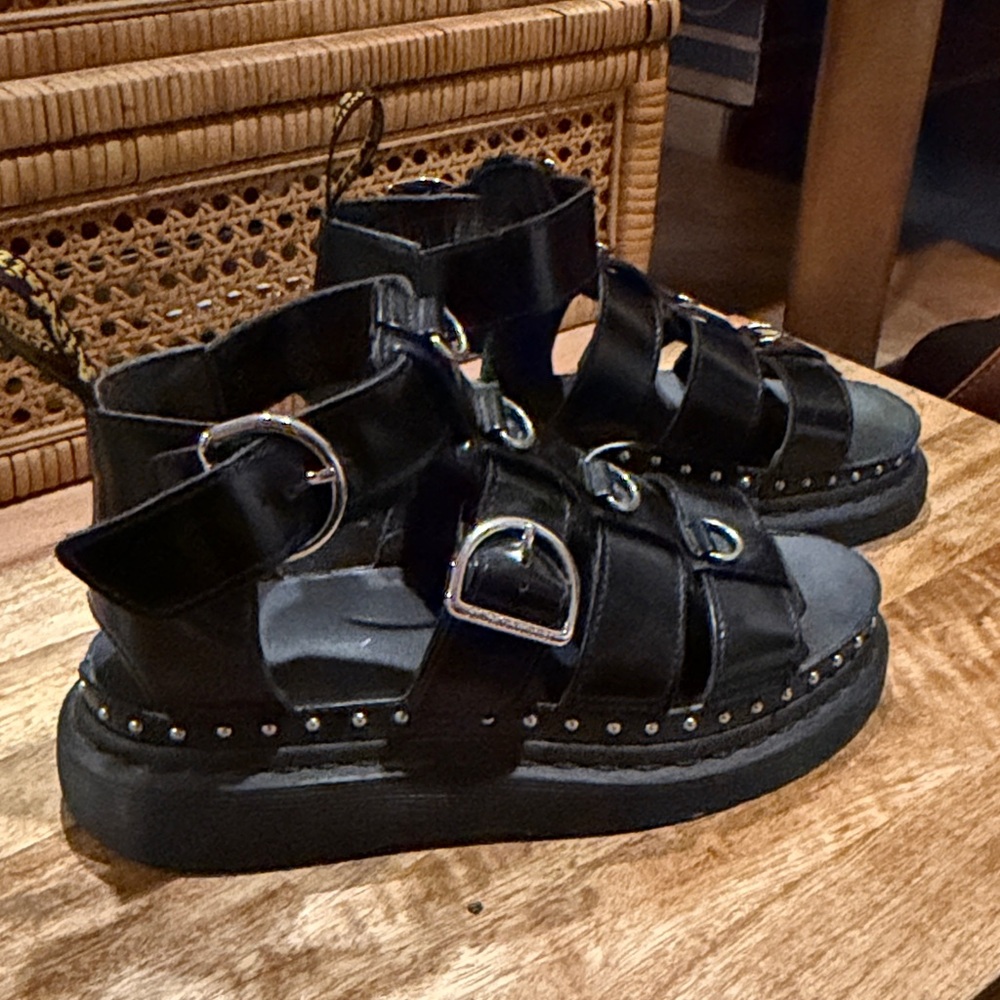 Dr. Martens Black Platform Buckle Sandals